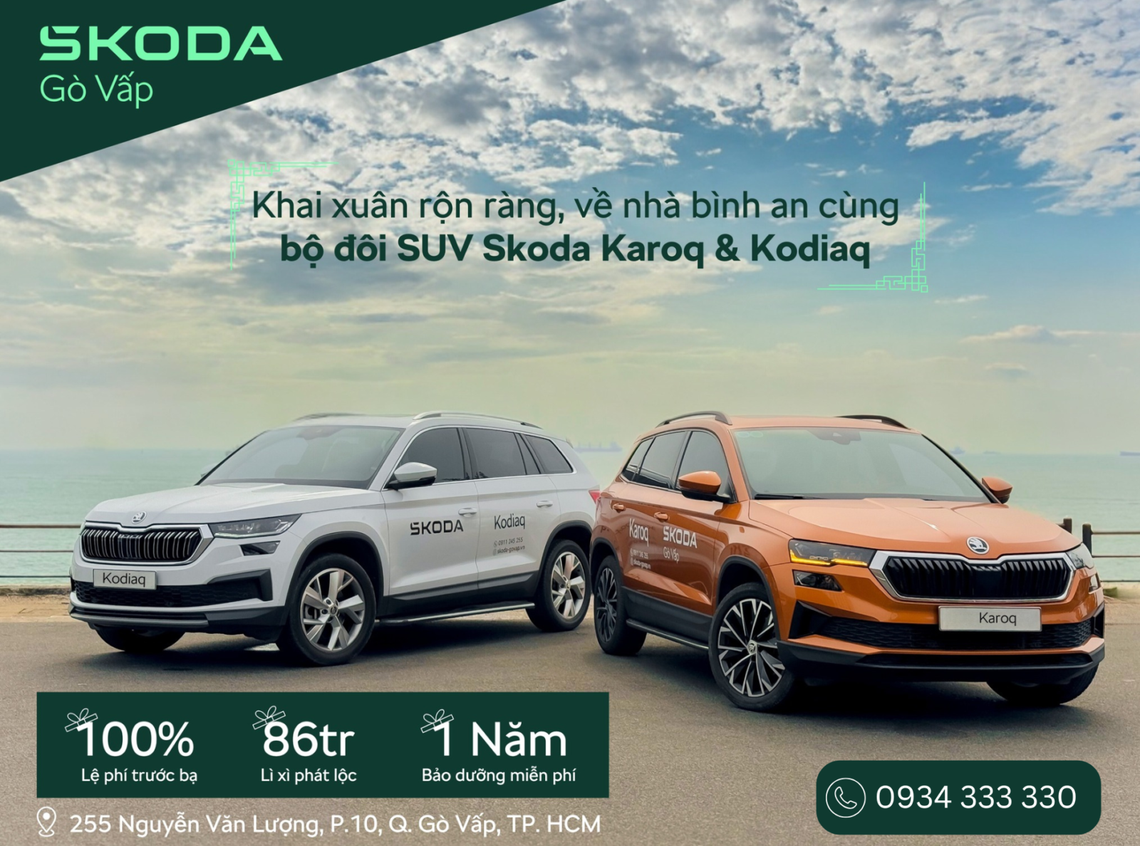 0934 333 330 Khai Xuân rộn ràng - Về nhà bình an cùng bộ đôi SUV Skoda